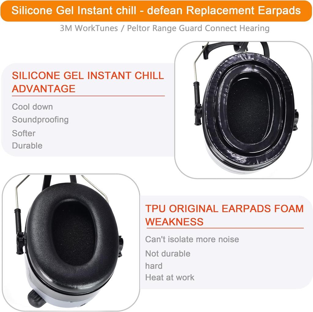 3M WorkTunes Ear Pads Silicone Gel Instant Chill Replacement Ear Pads for 3M Range Guard Hearing Ear and Earmuffs - WorkTunes/Peltor Protectors,