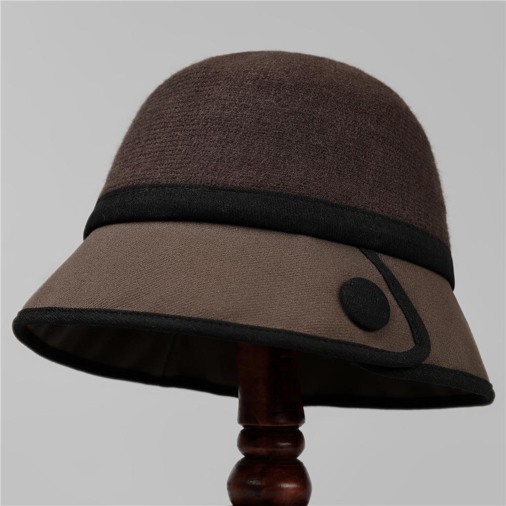 

Retro Hepburn Wind Bucket Hat Women S Temperament Middle-Aged And Young Season Foreign Style Mother Hat Warm Woolen Basin Hat M（56-58cm） темно-коричневого кольору