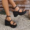 Fashion Women's Sandals Platform Wedges 10cm Super-high Heels Summer Footwear Round Toe Black Silver Gladiator Goth Ladies Sandales