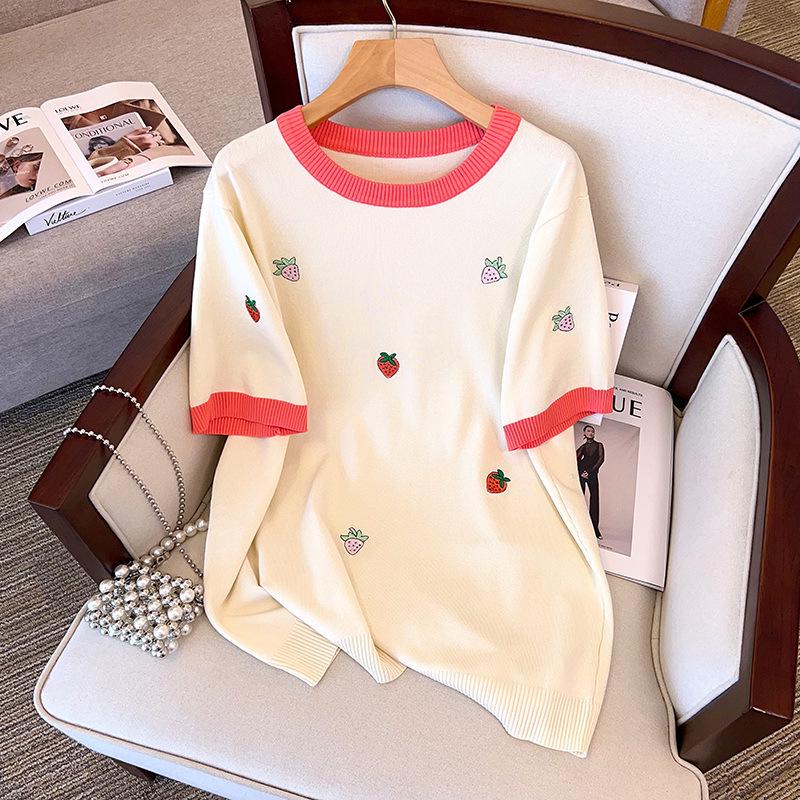Plus Size Women's Summer Ice Silk Knit Slimming Top 8171 - Short Sleeve T-shirt for 200/300 Jin