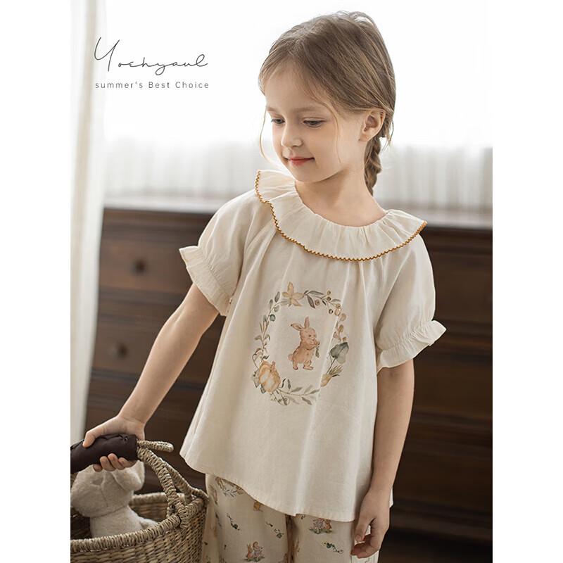 Youyou Girls  Little Rabbit Ruffle Collar Puff Sleeve Blouse 120 cm