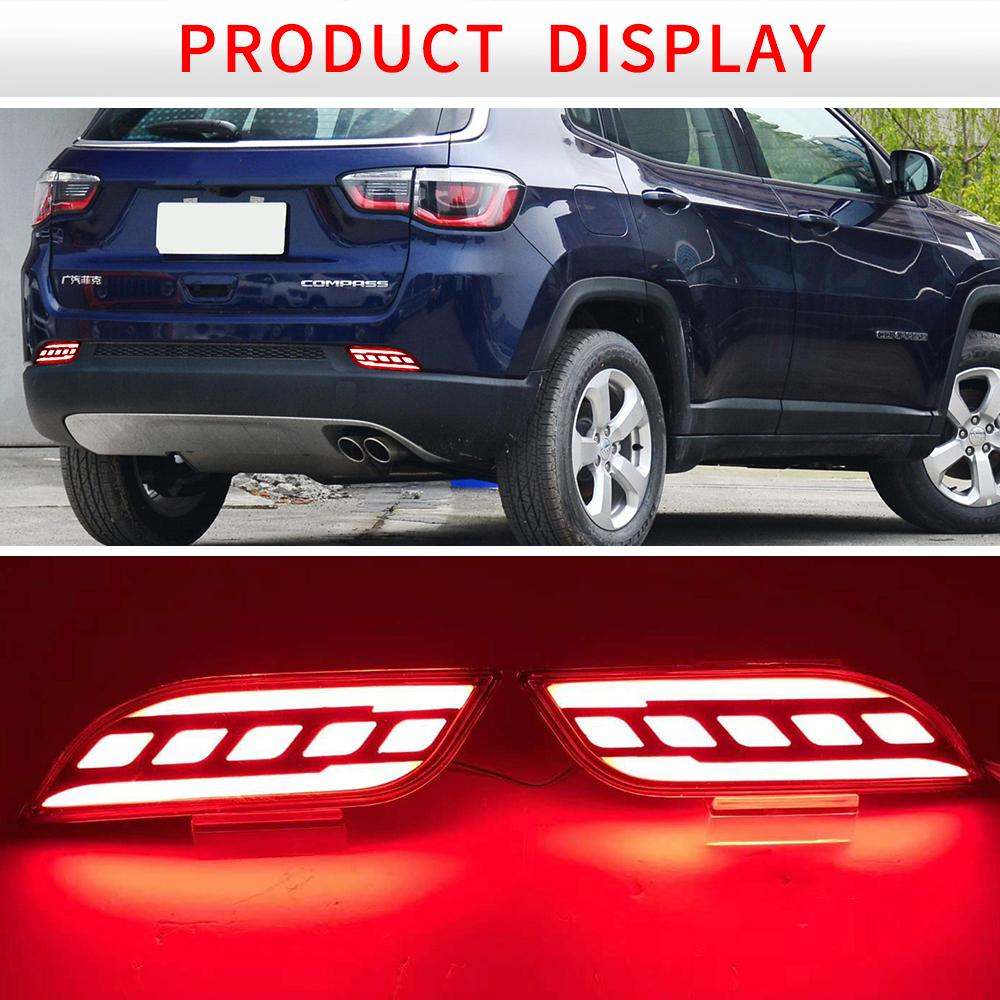 13 Car Accessors LED Reflector For Jeep COMPASS 2017 2018 2019 2020 Car Tail Light Rear Bumper Light Rear Fog Lamp Brake Light