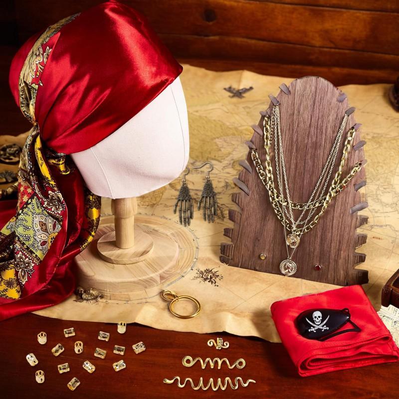 Pirate Costume Accessories Set Women Halloween Cosplay Red Headscarf Eye Patch Necklace Earrings Bracelet Hair Clip