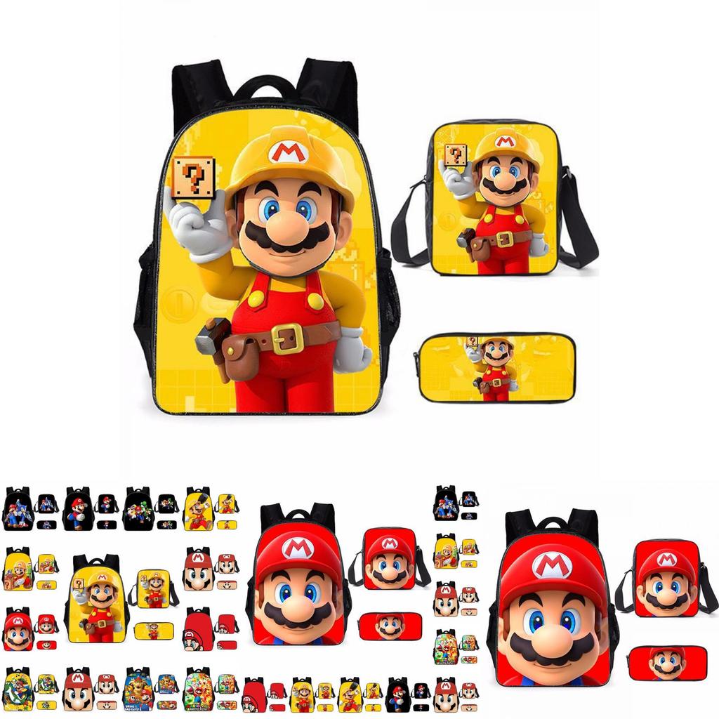 Super Mario Backpack School Bag With Lunch Bag And Pencil Pouch High Capacity Wear Resistant Breathable
