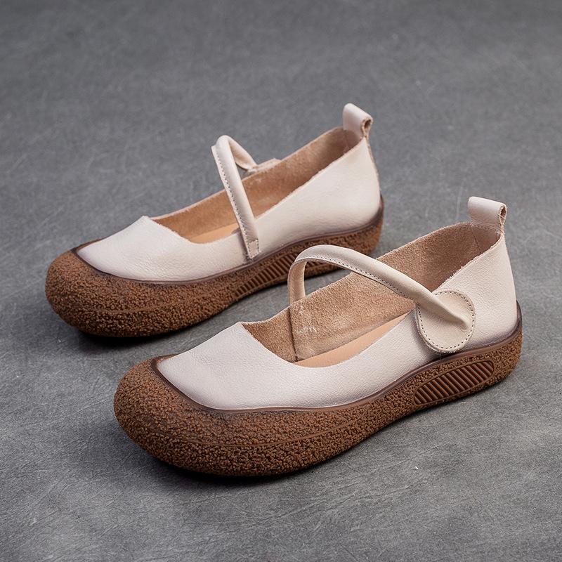 

Johnature Повседневная обувь на плоской подошве, удобная и универсальная женская обувь из натуральной кожи с круглым носком на мягкой подошве 35 бежевый