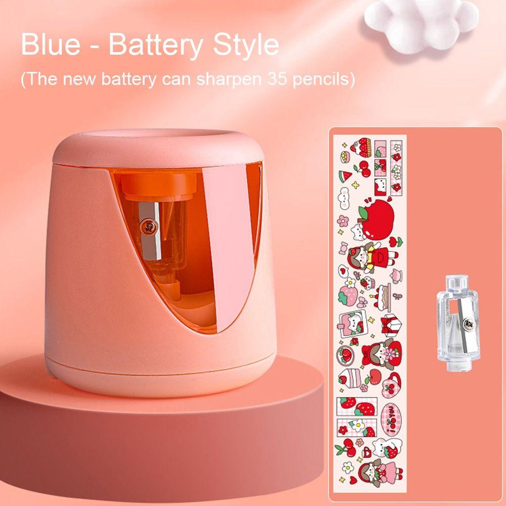 Cartoon with Decorative Sticker Switch Automatic Electric Pencil Sharpener Creative Stationery Mechanical Tool