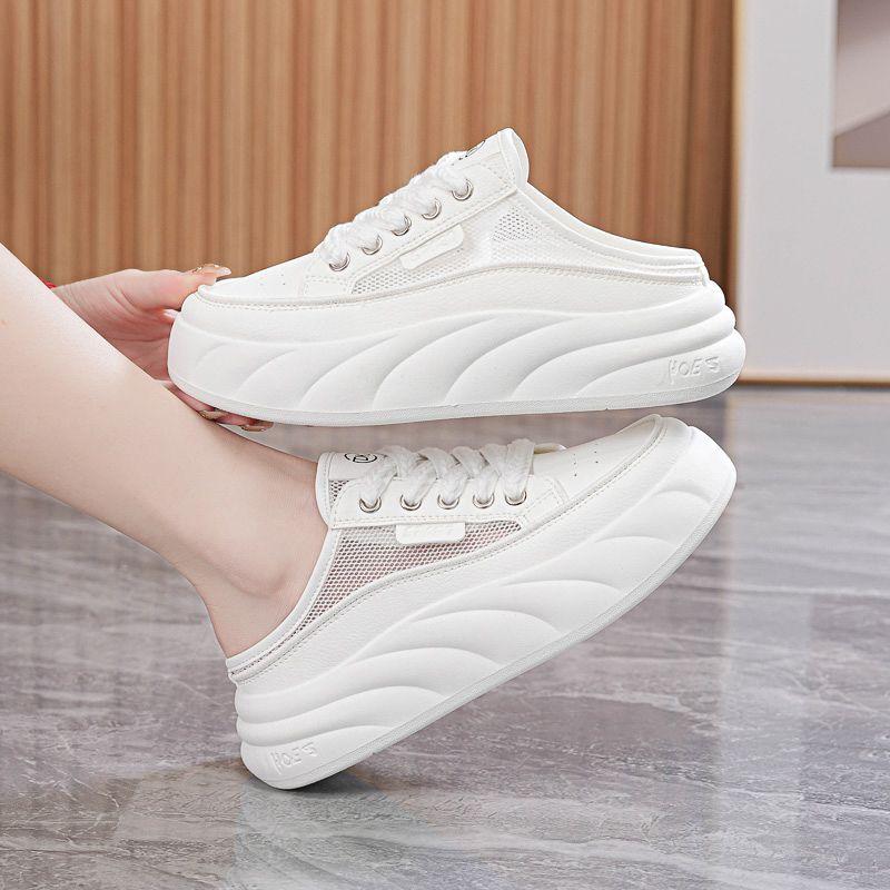 

2025 нові літні дихаючі білі туфлі на півплатформі жіночі туфлі на товстій підошві для вулиці ліниві модні сандалі з сумкою на голову повсякденні туфлі 35 білий