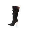Grey Blue Women Knee High Boots High Stiletto Heel Big Size 50