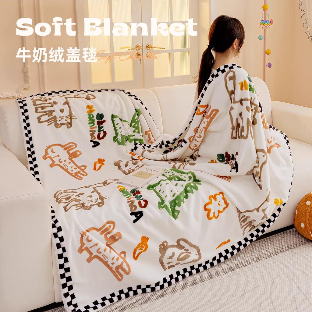 Dopamine Sofa Blanket Cartoon Print New Plush Thickened Heat Retention Warm Fine Soft Comfortable Winter Blanket Multi-Purpose