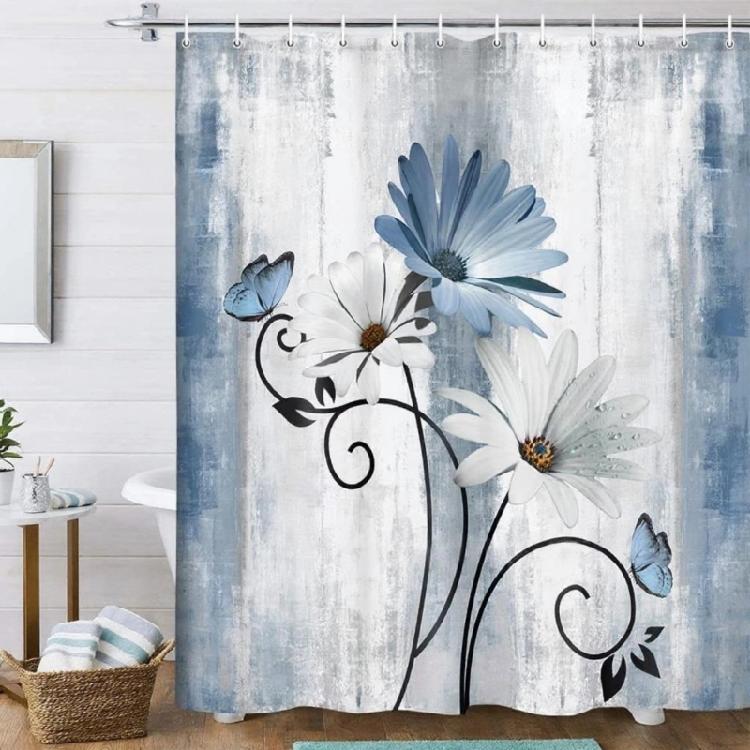 Pet Friendly Floral Shower Curtain Waterproof Polyester Bathroom Decors With Reinforced Edges For Safety