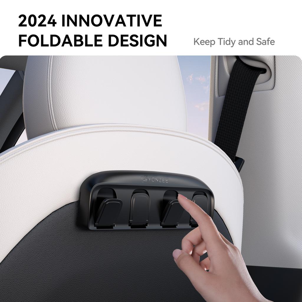 YZ Foldable Car Seat Hooks for Tesla Model 3 Y Highland 2020-2025 4 in 1 Hidden Car Seat Back Hanger Car Interior Accessories