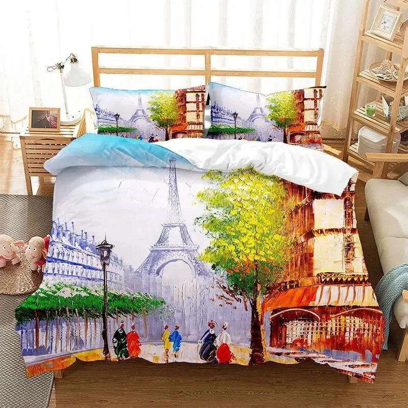 Oil Painting Landscape Duvet Cover King Queen Size Seaside Sunset Colorful Painted Style Art Print Polyester Comforter Cover
