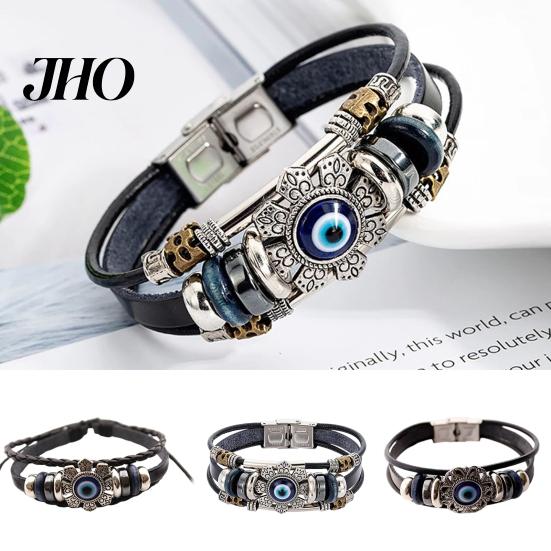 Bransoletka Damska Męska Sztuczna Skóra Bohemian Wielowarstwowa Koraliki Vintage Geometryczna Dekoracyjna Prezent Unisex Turecki Amulet Oko Przeciw Złu Biżuteria do Codziennego Życia Manżeta
