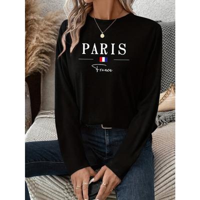 Dámské letní oversized volné ležérní tričko s kulatým výstřihem a dlouhým rukávem s potiskem Paris Módní Streetwear Oversized O-Neck