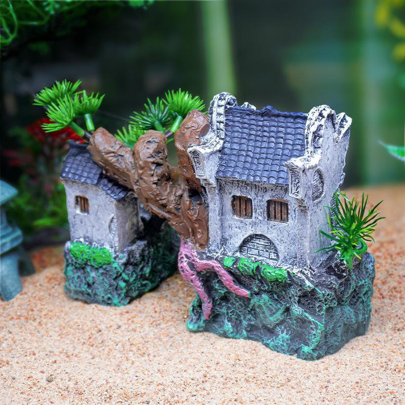 Retro Jiangnan Fish Tank Decoration: Yunhelou Cottage Rockery
