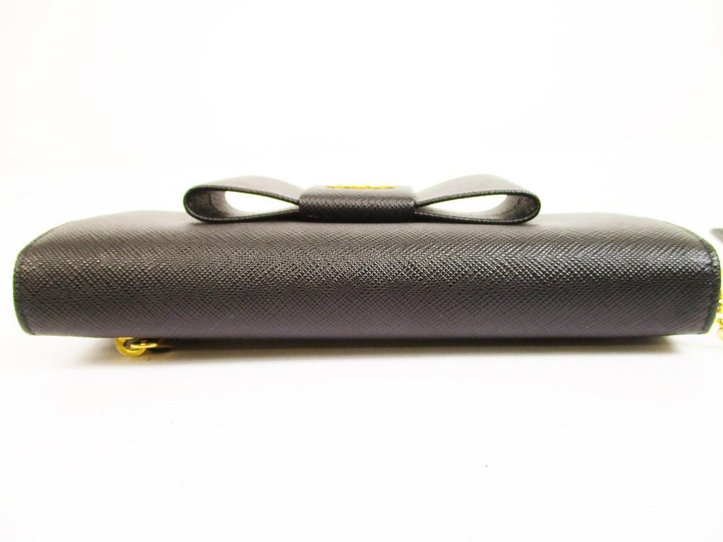 Authentic PRADA Saffiano Leather Ribbon Black Bifold Long Wallet Purse #6264 Refurbished