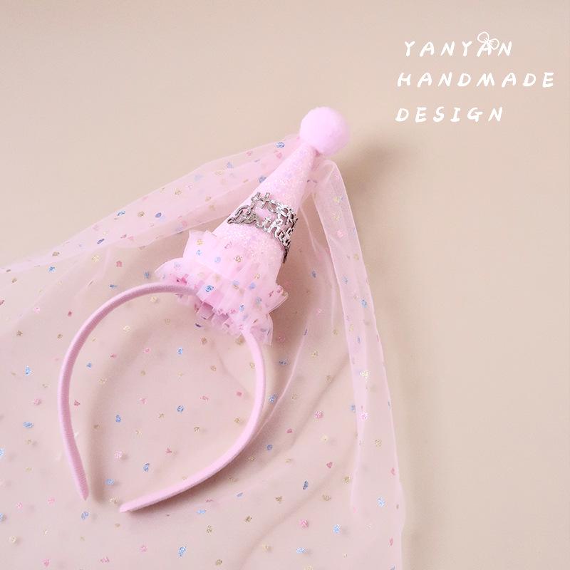First Birthday Princess Crown Headband Set with Veil and Shawl One Piece