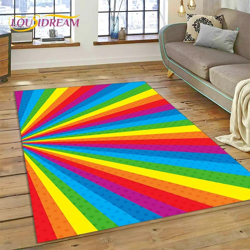 Tappeto Tappeto Cartoon con Illusione di Colore 3D Arcobaleno per Soggiorno Camera da Letto Decorazione per la Casa, Tappetino Antiscivolo Decorazione per Divano Zerbino