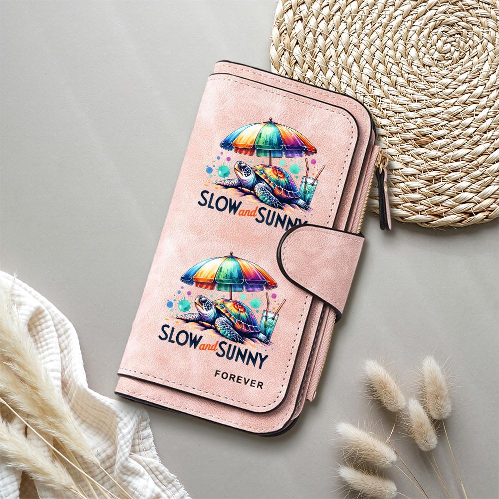 Turtle Print Wallet Slow Sunny Leisure Purse Faux Leather Card Holder Forever Fashion Long Clutch