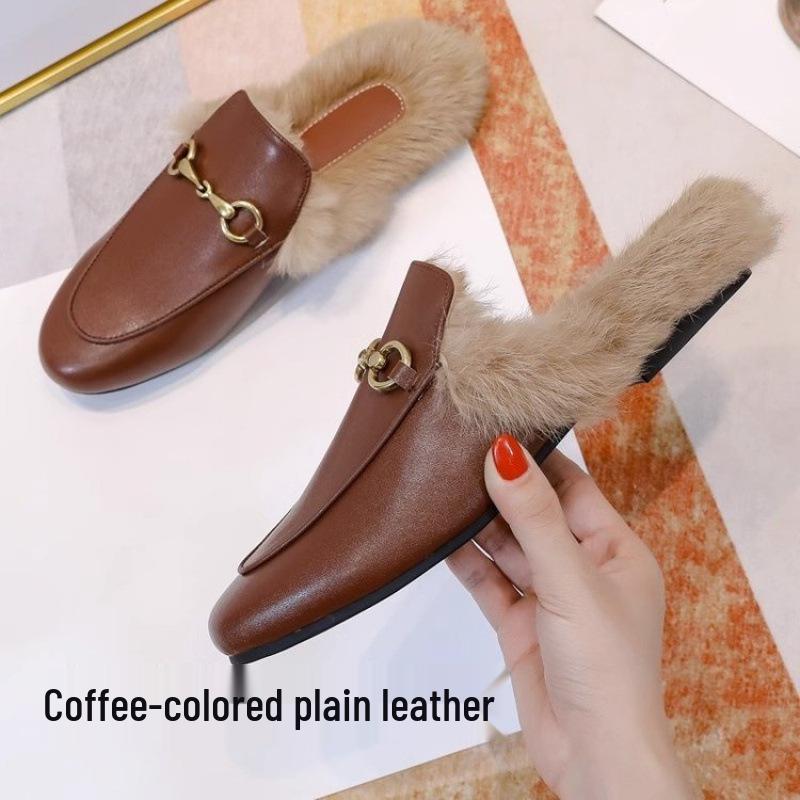 Women's WD Furry Slippers: Cozy Autumn/Winter Half-Slippers, 2024 Celeb Style, Versatile & Comfortable