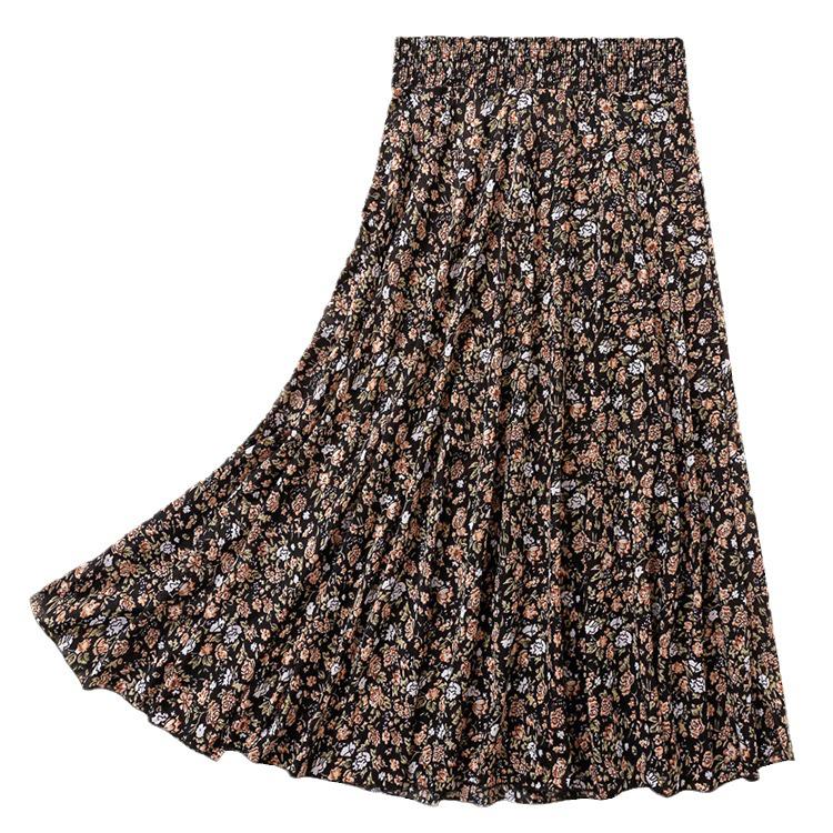 Women's Summer Midi Skirt with Lining - Elegant Swing Ice Silk for Middle-Aged and Elderly