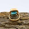 925 Sterling Silver Lab Created Blue Topaz Gemstone Cushion Ring, Yellow Gold Ring, Handmade Ring, Designer Ring