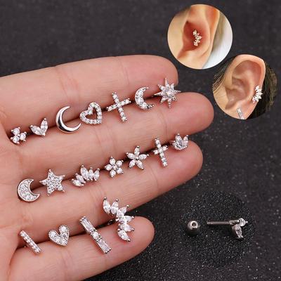 Stern-Zirkonia-Frauen-1-teiliges Kreuz-Helix-eingelegtes kubisches Sonne-Mond-Ohrstecker