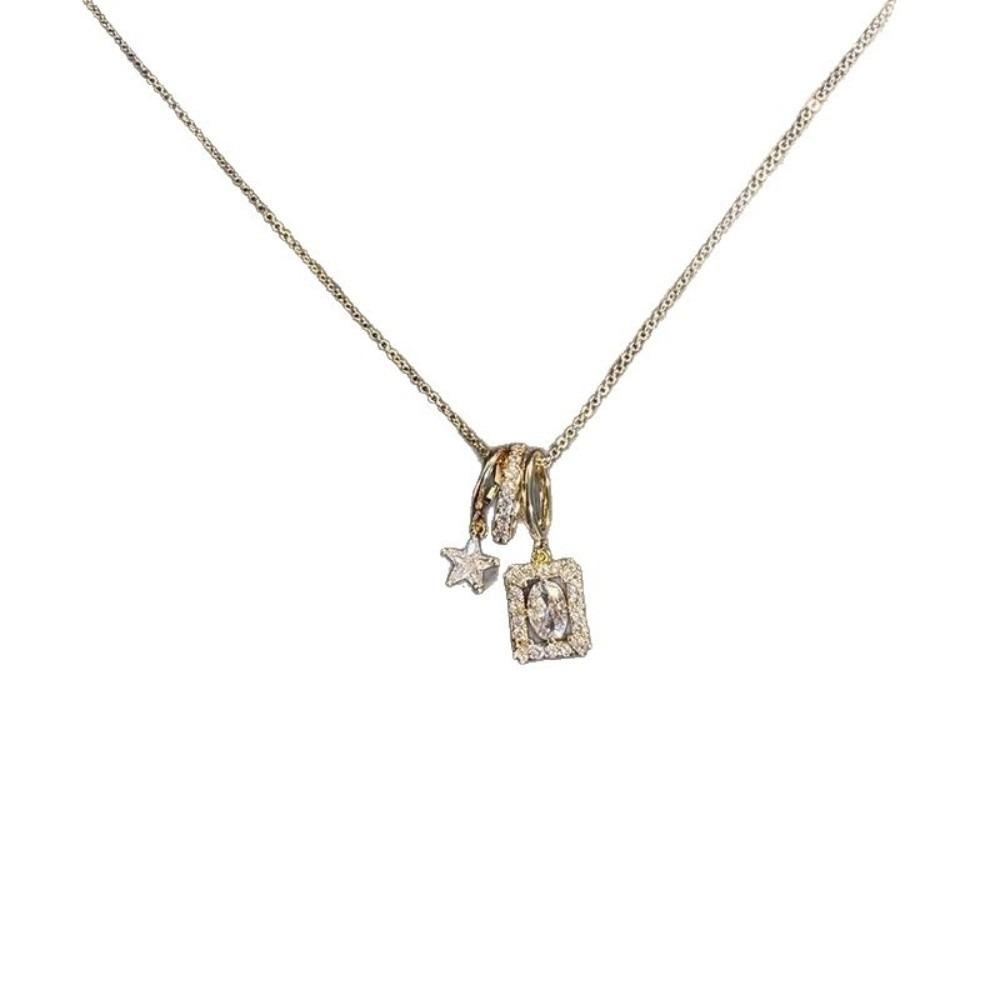 

Decoration Vintage Square Necklace Crystal Zircon Collarbone Chain Star Pendant Necklace Girls золотой