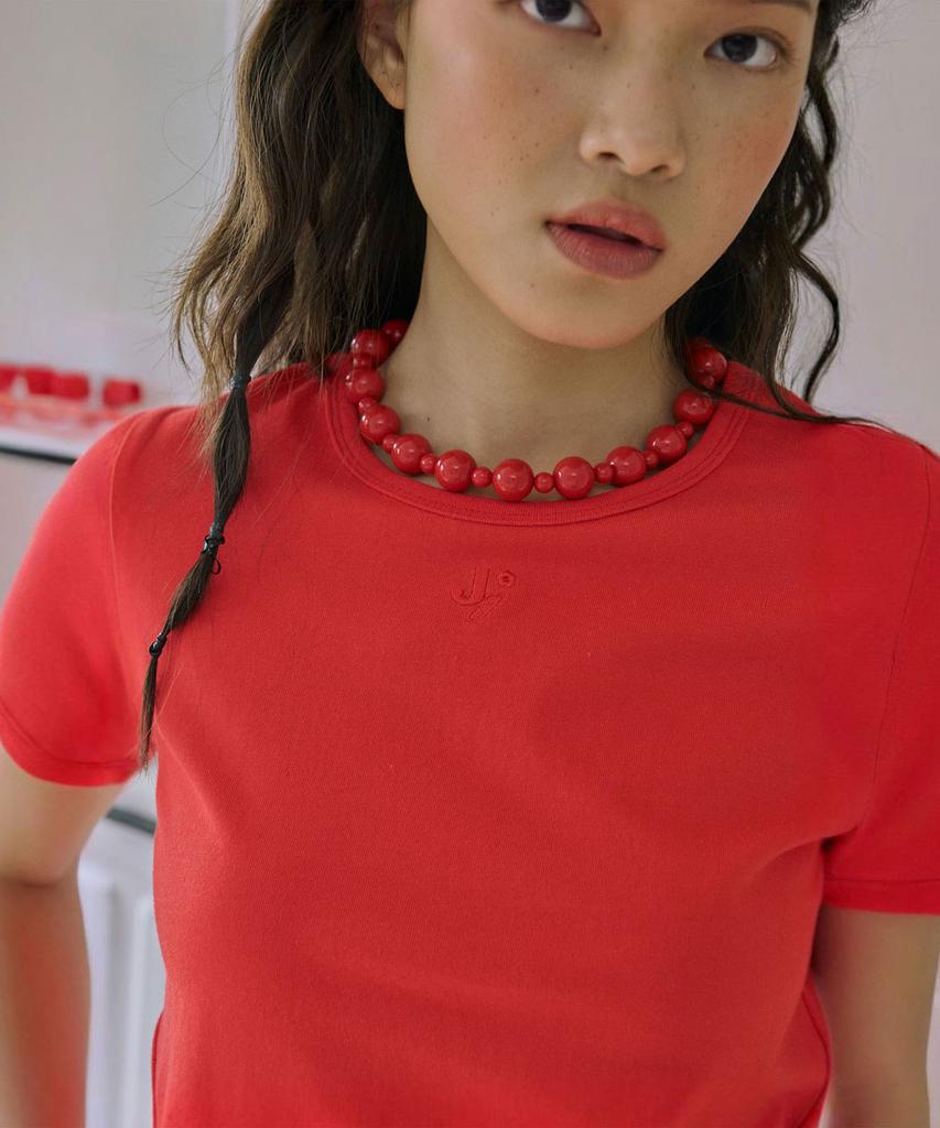 JUNEJUNE SPACE Slim Cut-Out Tee_Red
