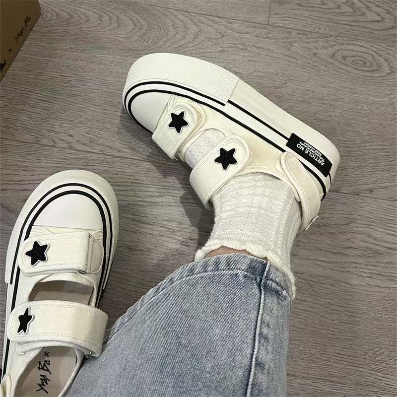 Brand shoes high sense Japanese ugly cute Velcro canvas shoes new breathable thick sole