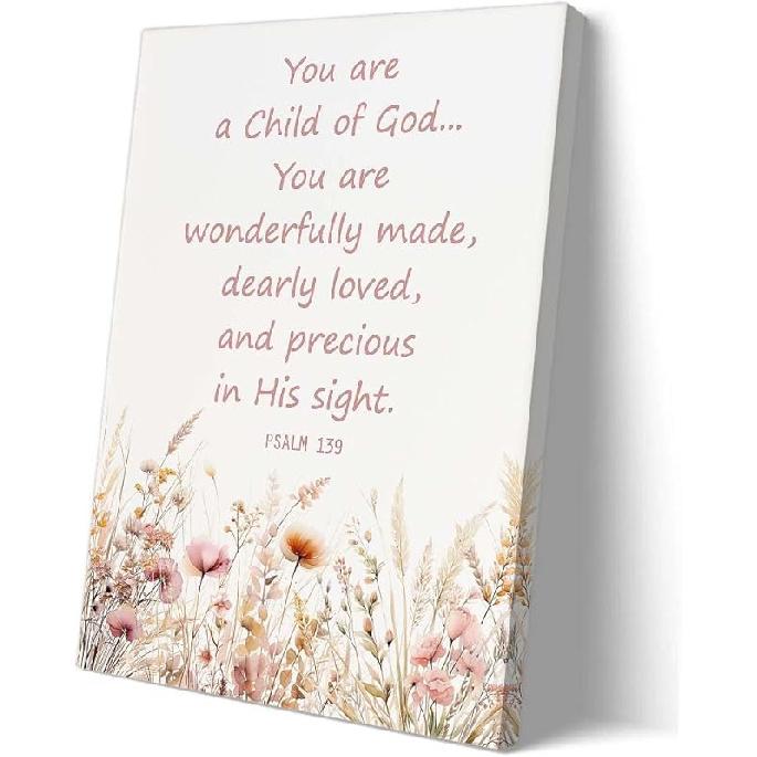 Luosucsf Psalm 139 Christian Wall Decor You Are A Child of God Wildflowers Watercolor Bible Verse Wall Art Painting for Bedroom Picture Poster Prints