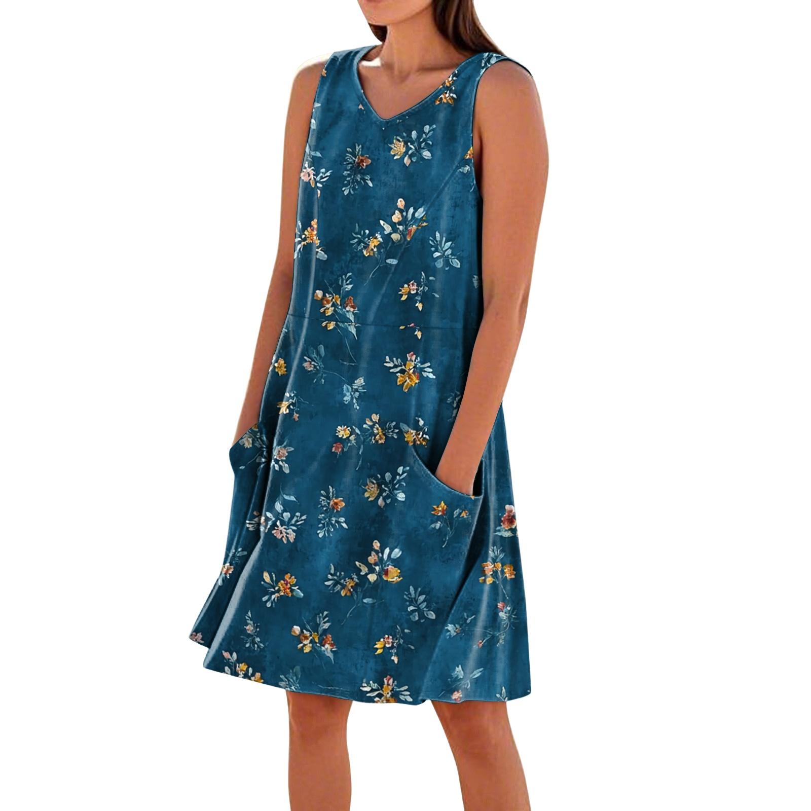 

Sleeveless Geometric Print Dress for Women with Pockets Loose Fit A Line Summer Dresses for Women Uk Ladies Summer Dresses Uk XL