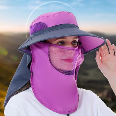 Sommer Damen Eimerhut mit Schal und Schleier Atmungsaktives Netz Outdoor-Aktivität Wandern Angeln Zopfhut Schnelltrocknend Wasserabweisend Sonnenhut
