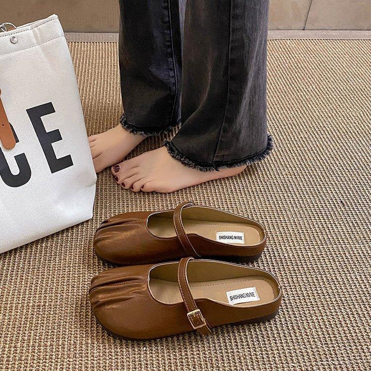 

Ленивый мешок голова тапочки женские носят новый летний французский плиссированный Doudou Muller обувь плоская подошва половина тапочки одинарная обувь 40 темно-коричневого