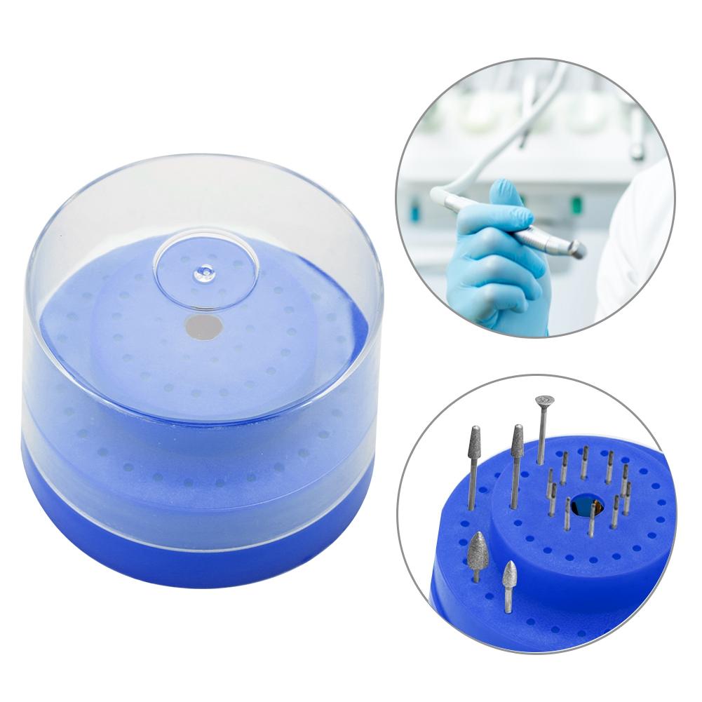 60 Holes Slots Round Bur Holder Block Case Holder Dental Instrument (Blue)