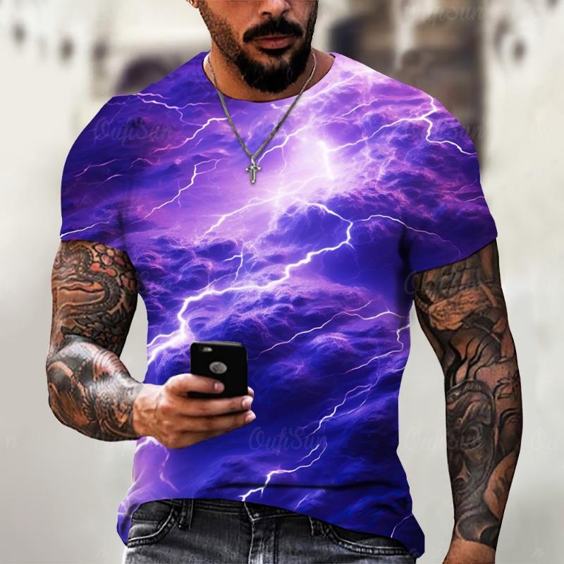 2024 Summer New Men's T-Shirt Casual Lightning Cool 3D Digital Printed T Shirts for Men Short Sleeve Tee Oversized Men Clothing