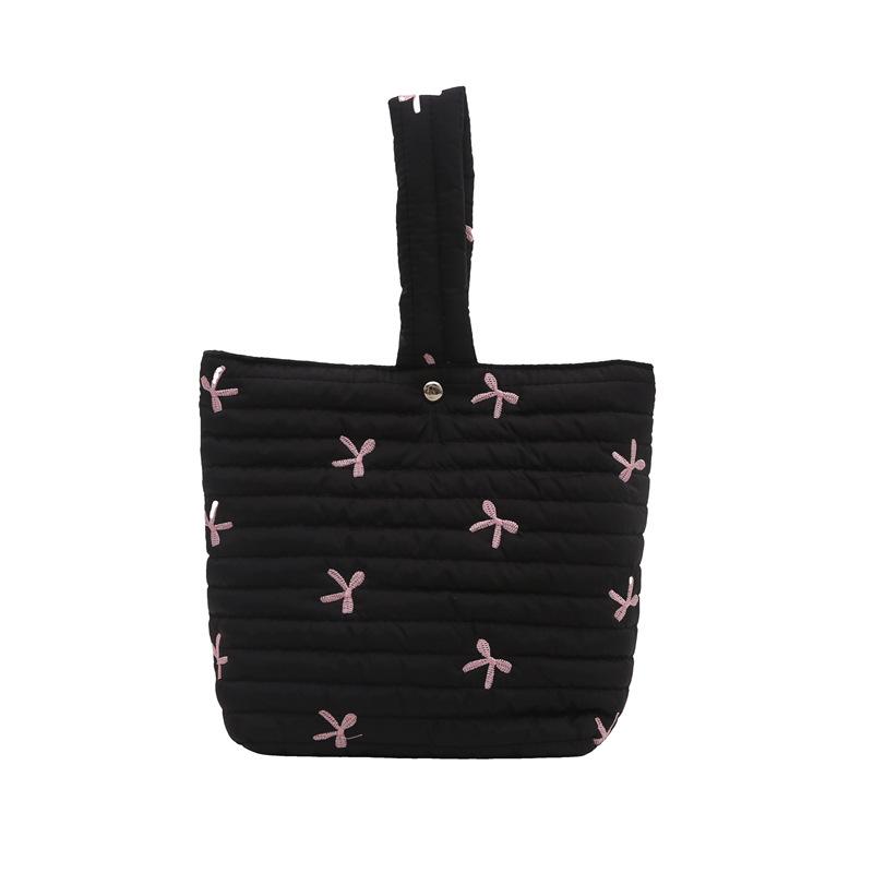 Fashion small fresh casual bow embroidery handbag 2025 autumn and winter new foreign style cute portable bucket bag