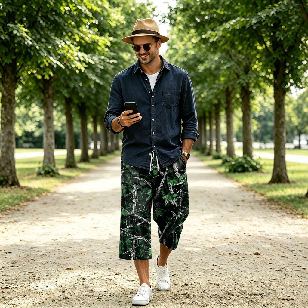 Men's Casual Drawstring Cargo Shorts Plaid Camouflage Pattern for Summer