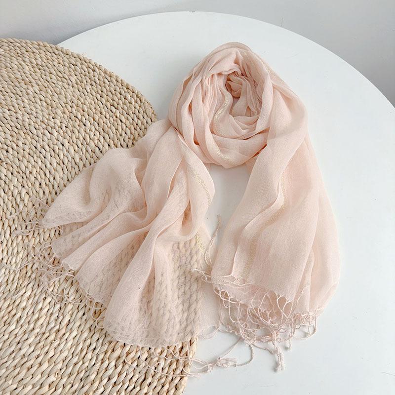Thin Cotton And Linen Striped Scarf Literary And Versatile Soft Neck Protection Silk Scarf Women'S Travel Shawl