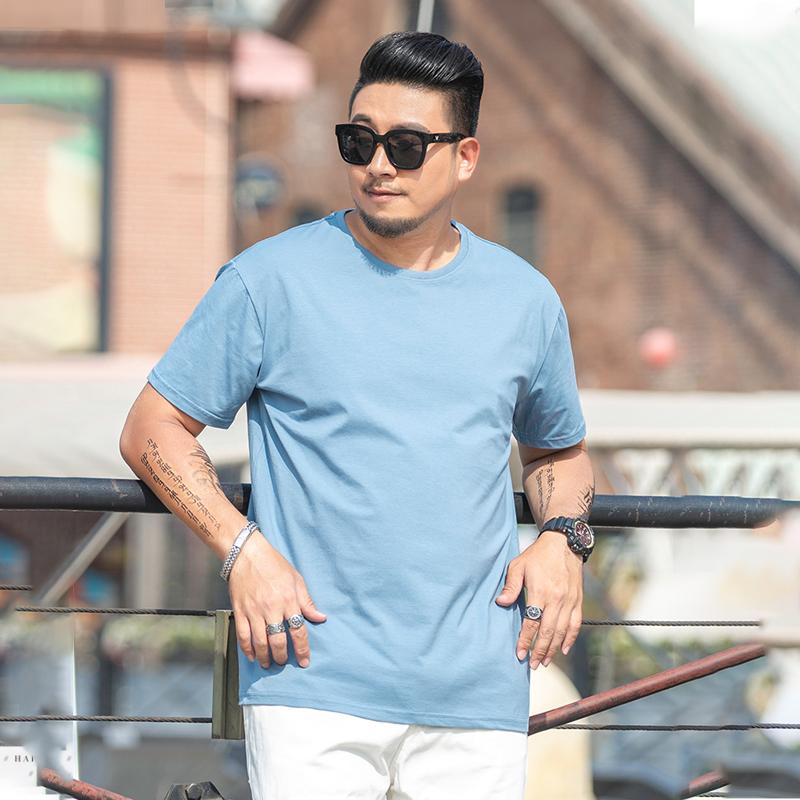 Tricou largi pentru bărbați de mărime mare M-7XL 8XL Tricou cu mâneci scurte pentru bărbați, culoare uni, cu gât rotund