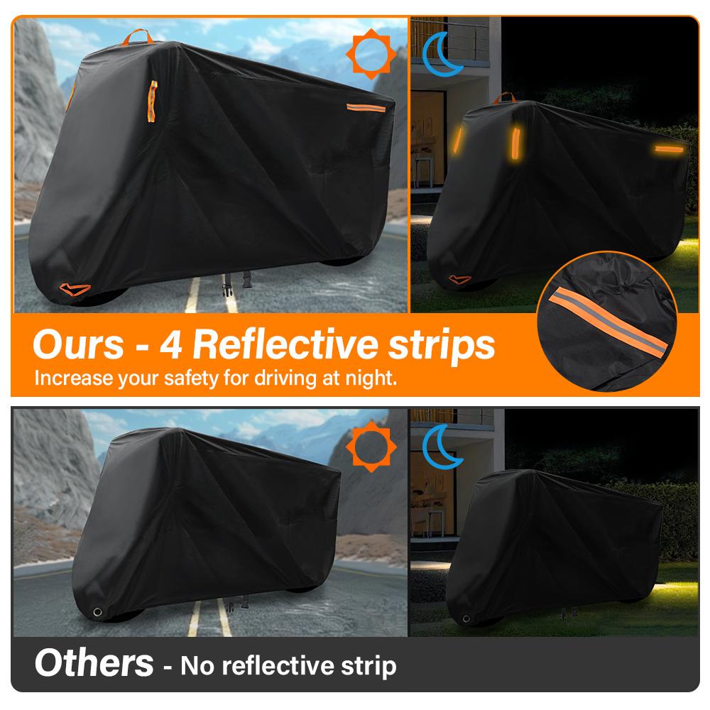 Pokrowiec na motocykl Wodoodporny Ochrona UV Outdoor 210D Pogrubiona tkanina Oxford z 4 paskami odblaskowymi Pasek do trzymania w ręku