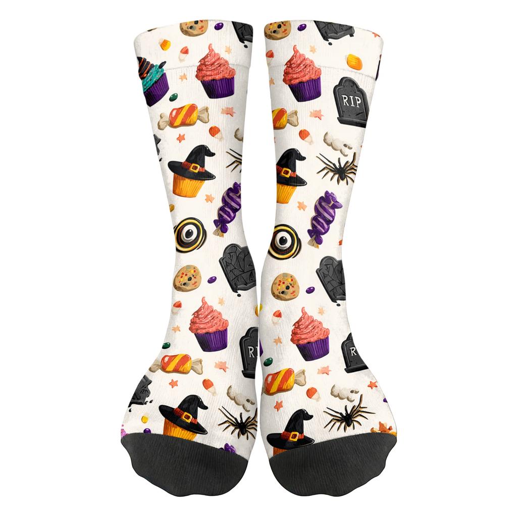 Unisex Breathable Mid-Calf Socks Halloween Patterned Comfortable Stretch Crew Socks Suitable for Daily Wear and Seasonal Use