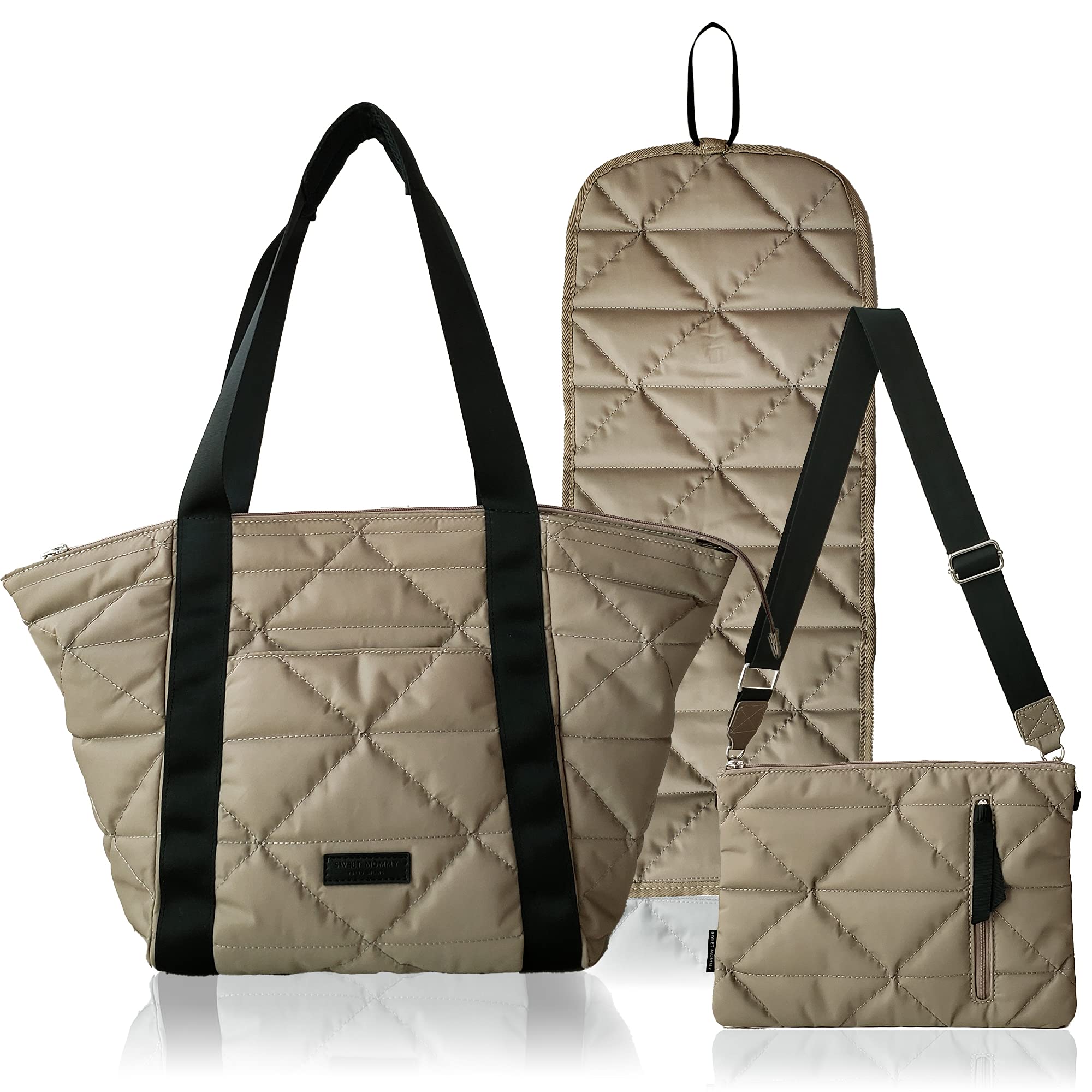 

Сумка для мамы Sweet Mommy Water, 3 предмета, большой, ультра-пушистый, через плечо, для мам и пап, серо-бежевая [Sweet Mommy], сумка для мамы,