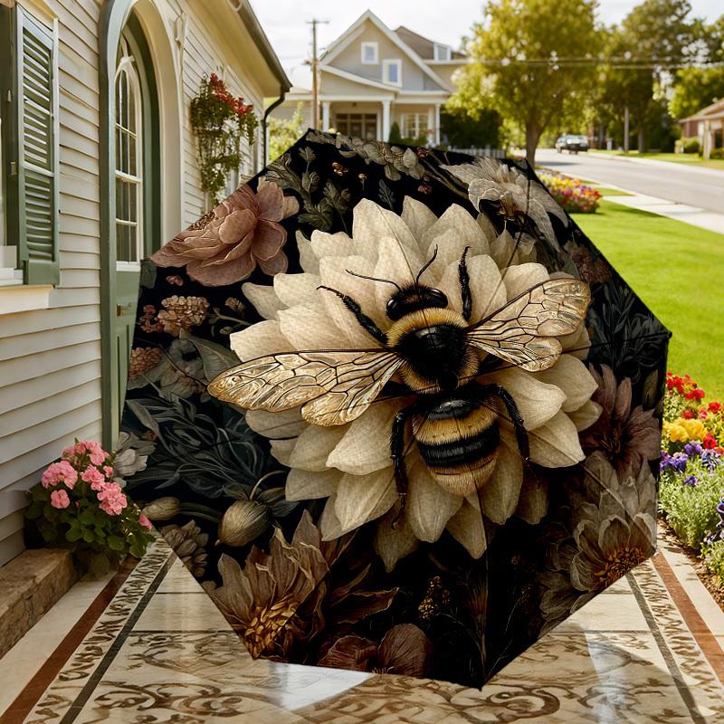 1pc Bee Flowers Automatic Folding Umbrella, Heavy Duty 8 Rib Iron Frame,  Suitable for Travel, Daily Use, Birthday, Decor Gift M0104064