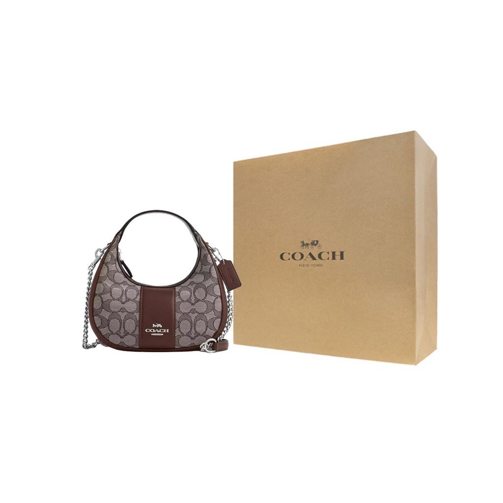 Coach Carmen 20 Logo Leather Shoulder Crossbody Handbag Small Women Handbags Silver Oak Maple CU984-SVS8S
