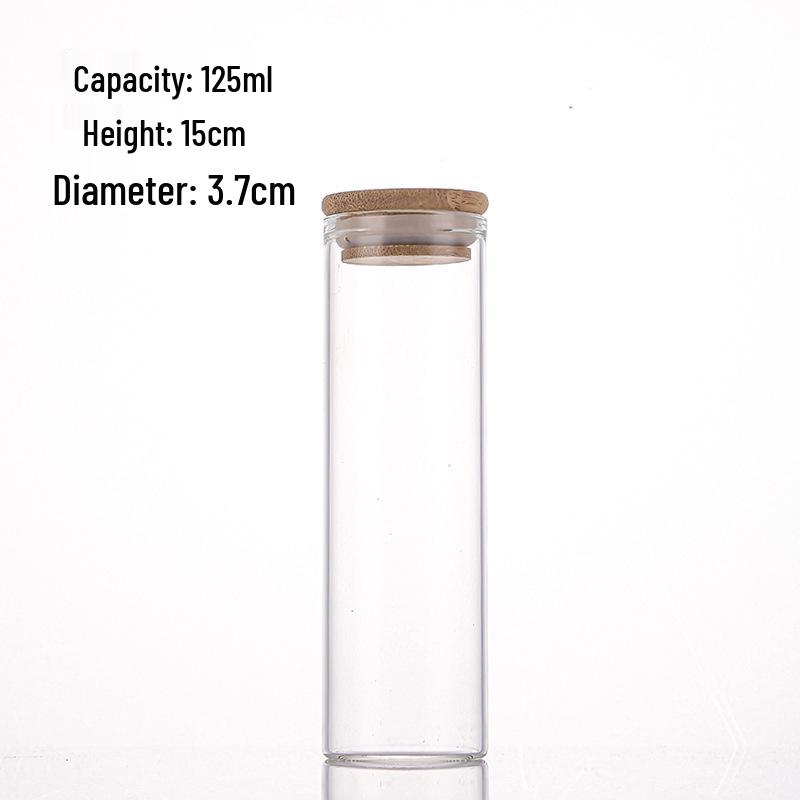 Agarwood Bamboo Lid Glass Display Bottle for Tea and Spices, 37mm Straight Opening.