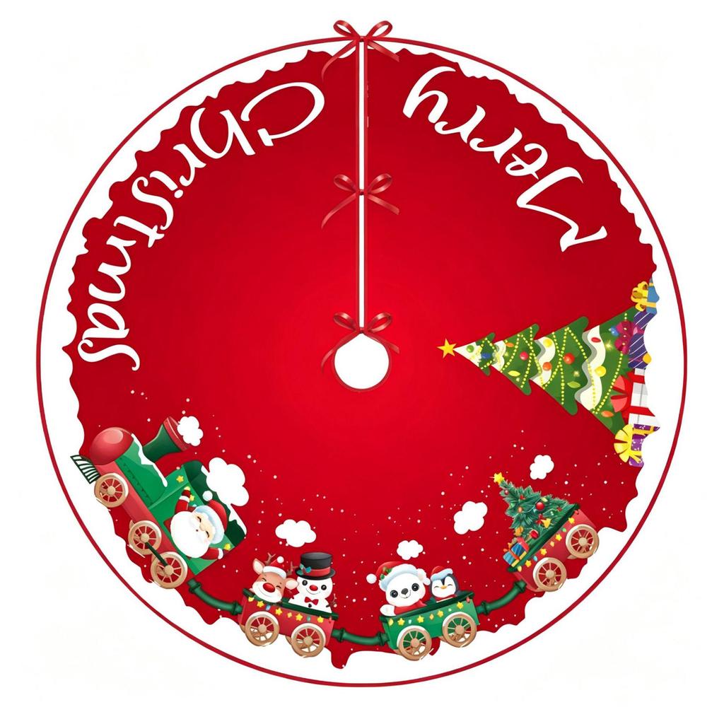 Reindeer Snowman Print Christmas Tree Skirt, Christmas Base Skirt, Tree Decoration Apron