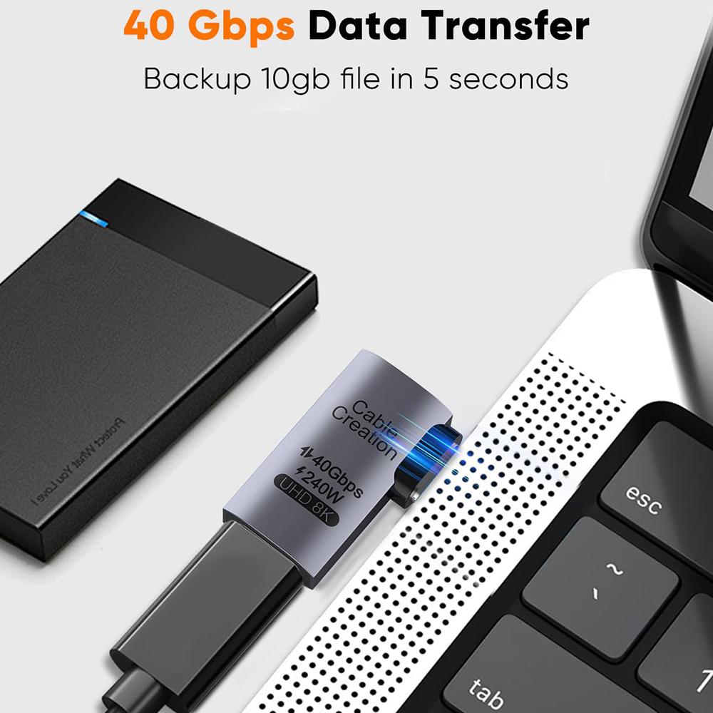 

CABLECREATION USB 4.0 Elbow Type-C Male to Type-C Female Converter 240W Fast Charging Adapter CC1295