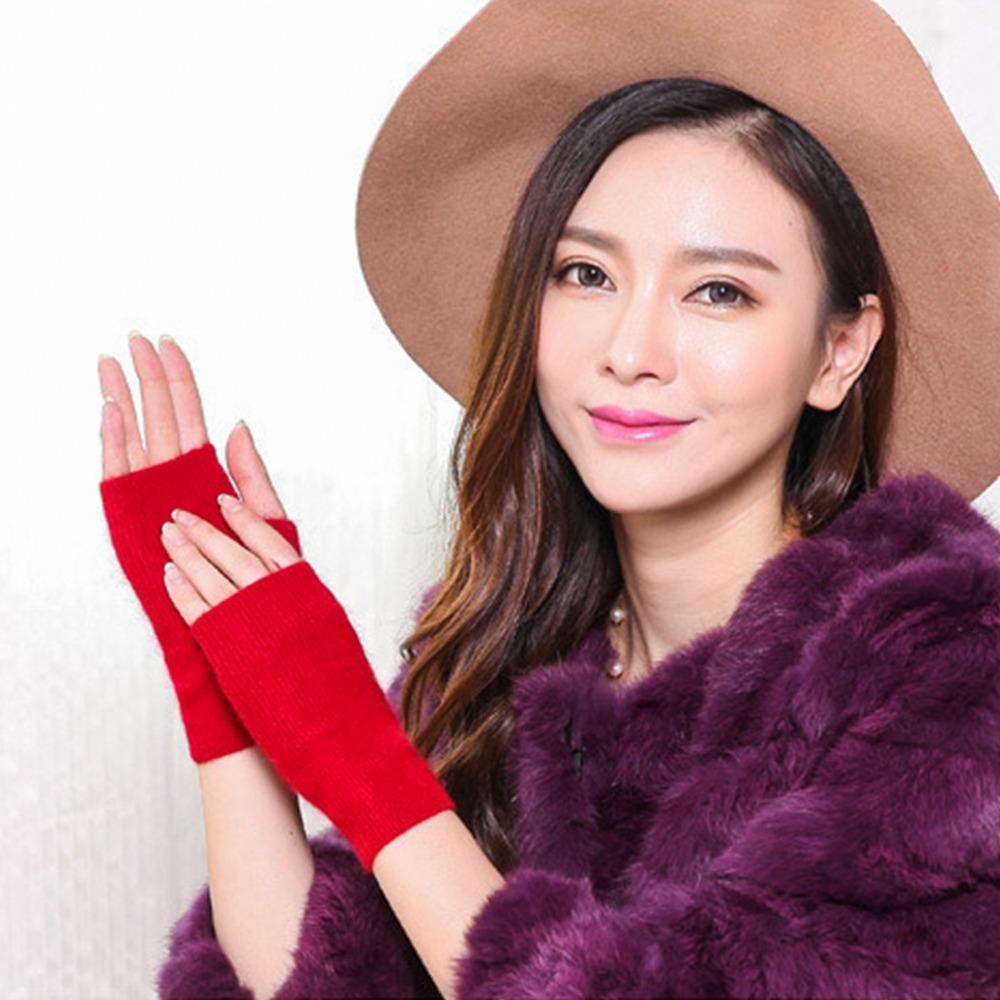 Wool Mink Cashmere Gloves Exposed Finger Wrist Gloves Protable Knitted Wool Glove  Women Girl