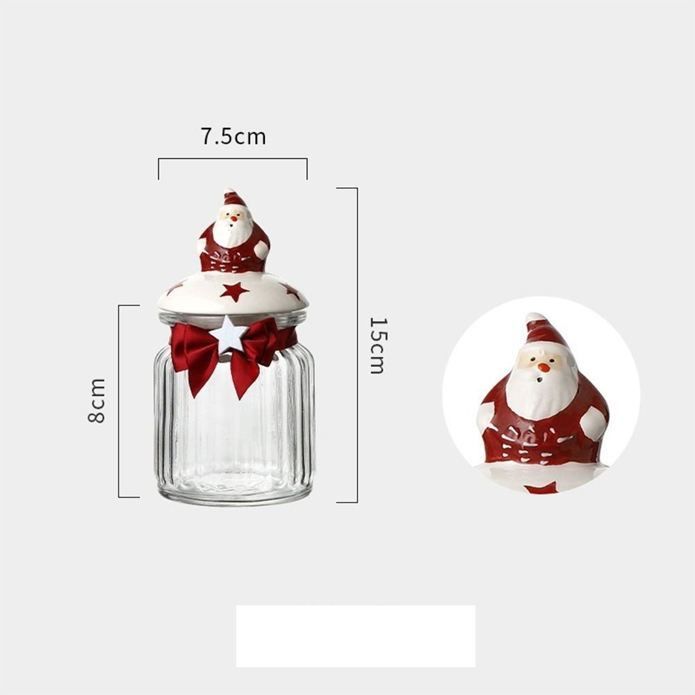 

Portable Glass Storage Jar Green Red Chocolate Cookie Box With Lid Christmas Tree Santa Claus Candy Tank Home